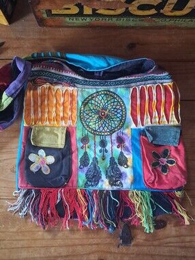 Boho Hippie Patchwork Crossbody Shoulder Bag Colorful Dreamcatcher Fringe Nepal